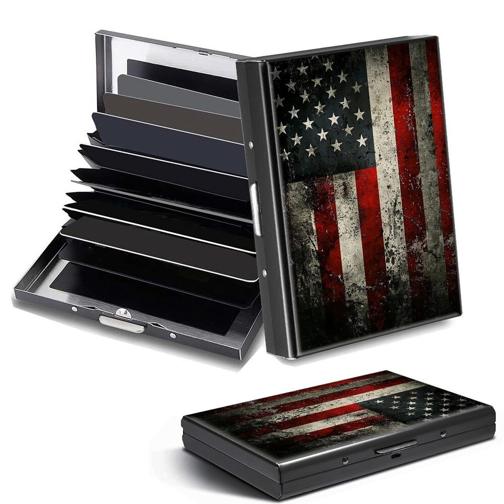 6850 Credit Card Holder, Vintage American Flag Design Mini RFID Blocking